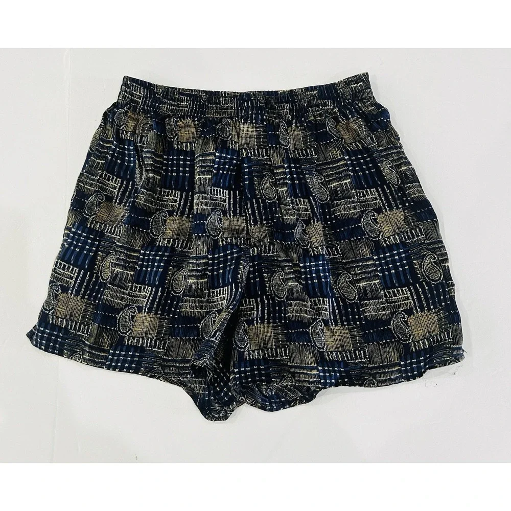 Vintage Mens 100% Silk Boxers Size S 90s Casino Pajama Boxer Shorts Blue Paisley
